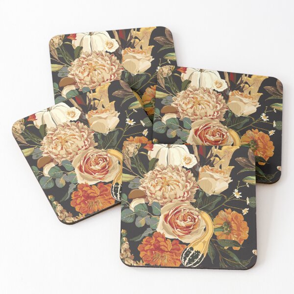 Item preview, Autumn flowers, herbs and mushrooms seamless pattern. Black background. designed and sold by MatyKotiv.