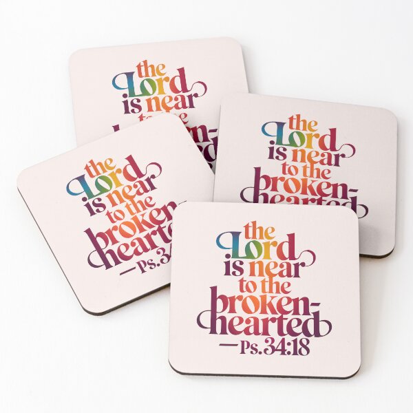 Item preview, The Lord Is Near to the Brokenhearted – Psalm 34:18 Christian Calligraphy Gradient Bible Verse designed and sold by  KnitLuv.
