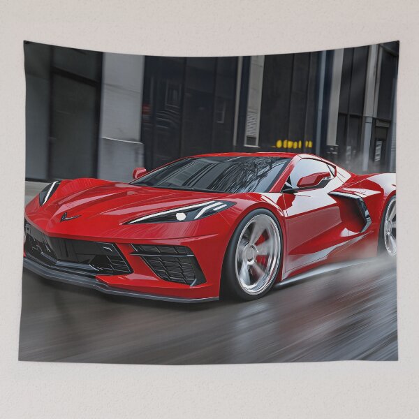 Item preview, Candy Apple Red Corvette E-Ray Poster – Electrified Performance in Stunning Red IV designed and sold by AutoPopStudio.
