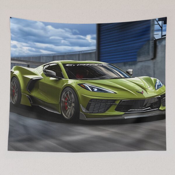 Item preview, Green Corvette E-Ray Poster – Electrified Muscle in Striking Green IV designed and sold by AutoPopStudio.