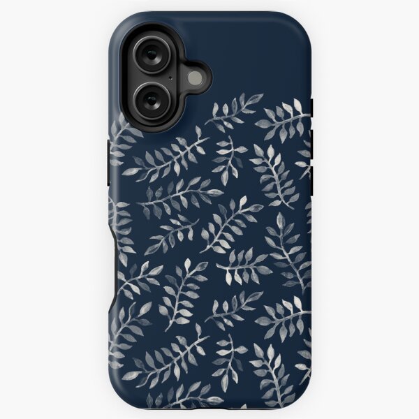 Item preview, White Leaves on Navy - a hand painted pattern designed and sold by micklyn.