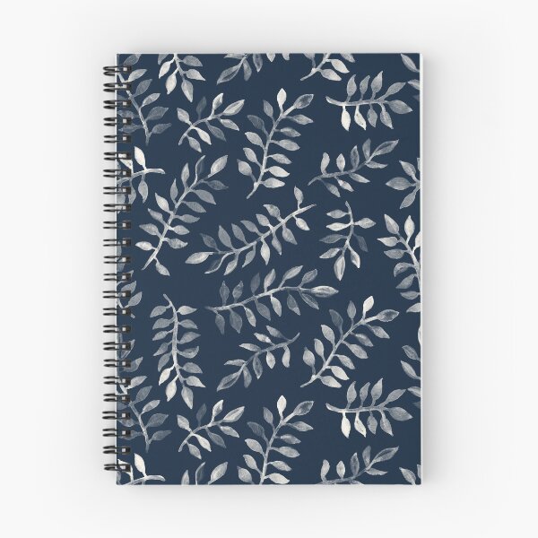 Item preview, White Leaves on Navy - a hand painted pattern designed and sold by micklyn.