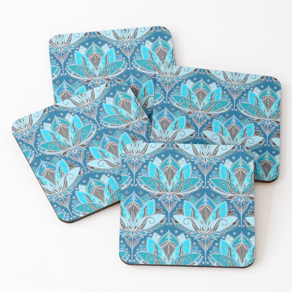 Item preview, Art Deco Lotus Rising - black, teal & turquoise pattern designed and sold by micklyn.