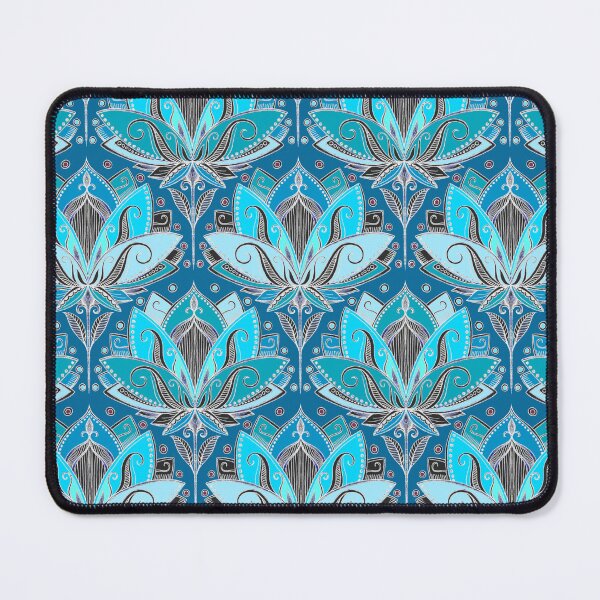 Item preview, Art Deco Lotus Rising - black, teal & turquoise pattern designed and sold by micklyn.