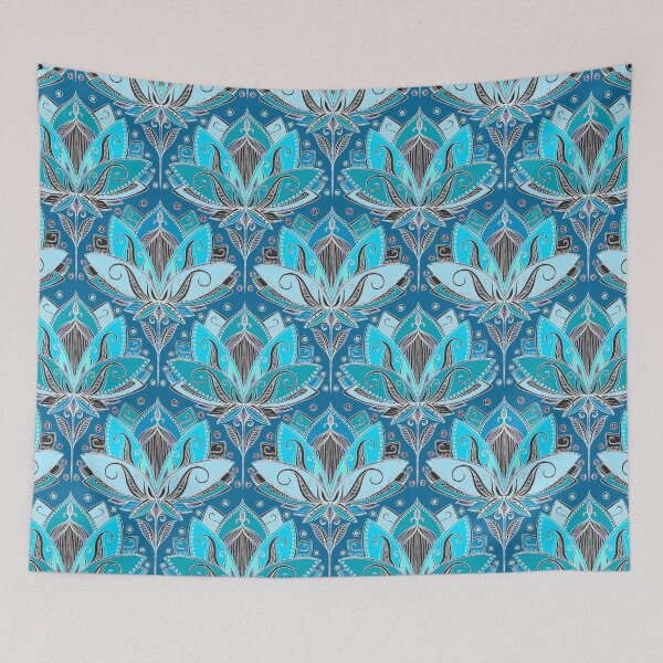Item preview, Art Deco Lotus Rising - black, teal & turquoise pattern designed and sold by micklyn.