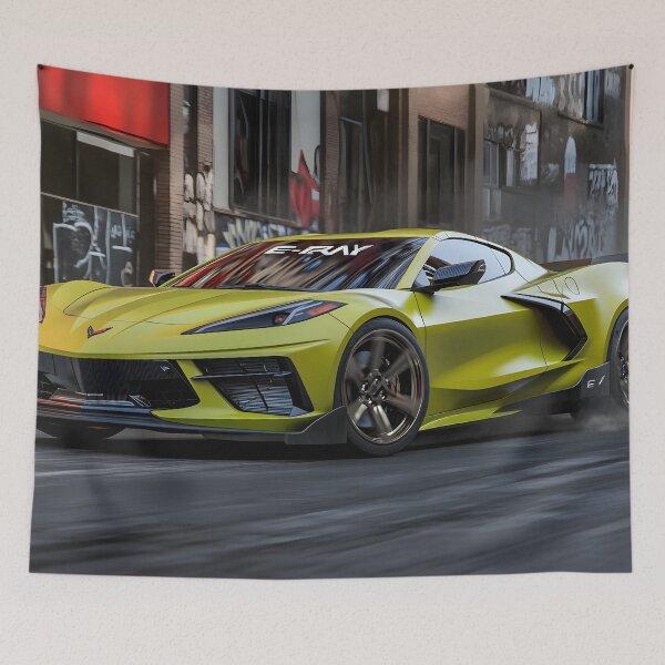 Item preview, Green Corvette E-Ray Poster – Electrified Muscle in Striking Green VII designed and sold by AutoPopStudio.