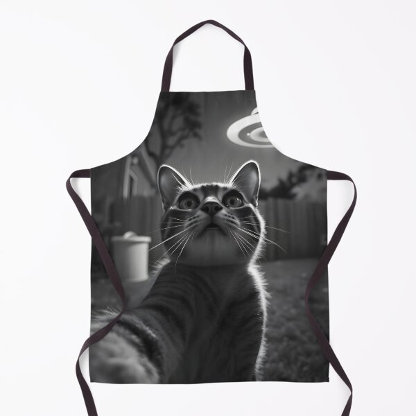 Item preview, Minimalist Cat Selfie Art – UFO Intruder in Retro Black & White designed and sold by WAUZ.