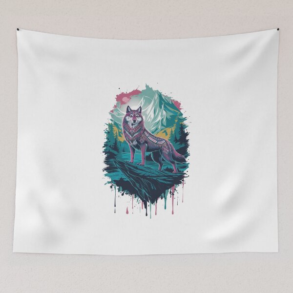 Item preview, Vibrant Colorful Wolf Howling - Abstract Wildlife Art Print | Neon Wolf Design for Modern Decor designed and sold by joanwatson45.