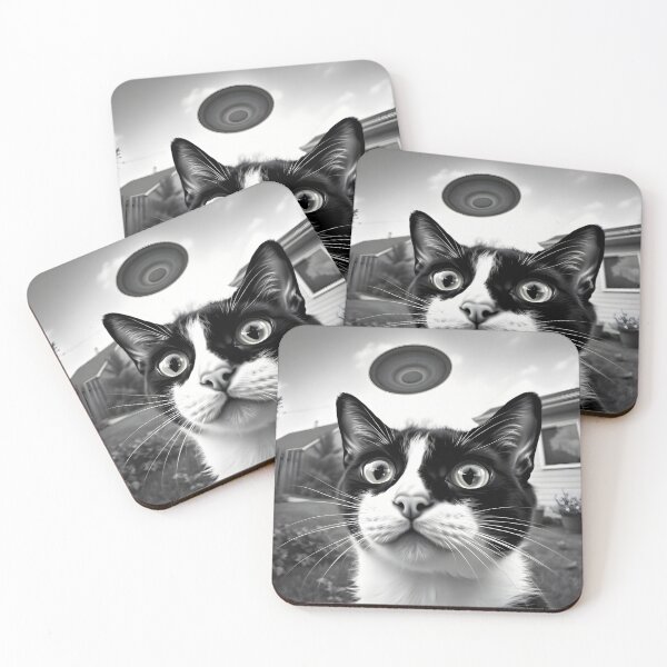 Item preview, Alien Invasion Cat Selfie: Black & White UFO Chaos & Feline Sass designed and sold by WAUZ.