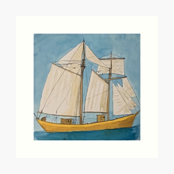 Item preview, Ship, Topsail Schooner, Ink Painting designed and sold by ElsaPeintures.