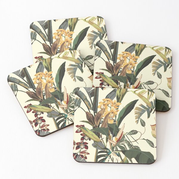 Item preview, Tropical night vintage wild pattern, palm tree, palm leaves and plant floral seamless border beige background. designed and sold by MatyKotiv.