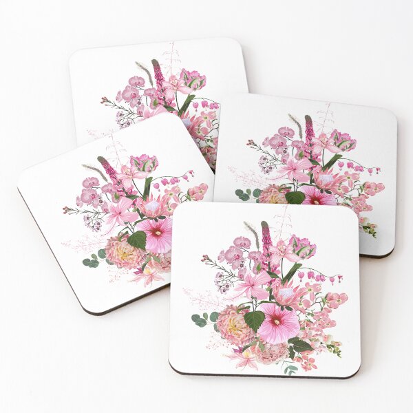 Item preview, Hand drawn illustration of a beautiful hibiscus, tulip, lotus and tropical, spring pink flowers bouquet. designed and sold by MatyKotiv.