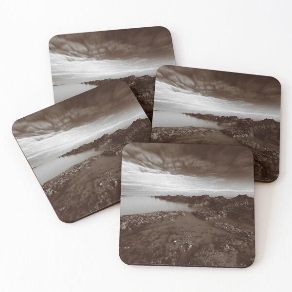 Item preview, Scenic Coastal Rock Formation Under a Vibrant Cloudy Sky in sepia designed and sold by FotoMahieu.