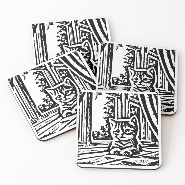Item preview, Cat in the window – Black and white illustration designed and sold by kstheladesigns.