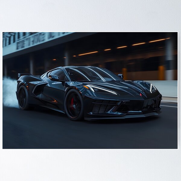 Item preview, Black Corvette E-Ray Poster – Sleek Hybrid Power VII designed and sold by AutoPopStudio.