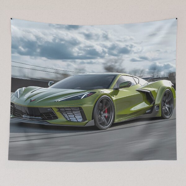 Item preview, Green Corvette E-Ray Poster – Electrified Muscle in Striking Green IX designed and sold by AutoPopStudio.