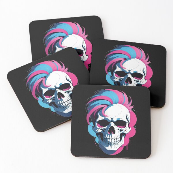 Item preview, Skull with pink and blue hair designed and sold by SimoesArtistry.