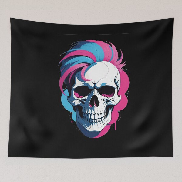 Item preview, Skull with pink and blue hair designed and sold by SimoesArtistry.
