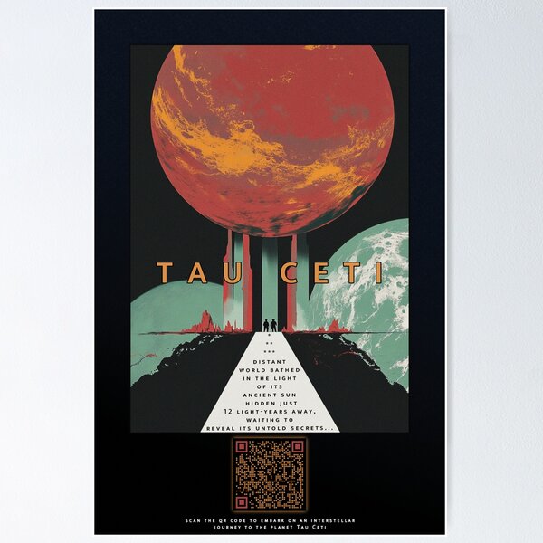 Item preview, Retro Sci-Fi Exoplanet Poster | Interactive QR Code designed and sold by FILMATIC.