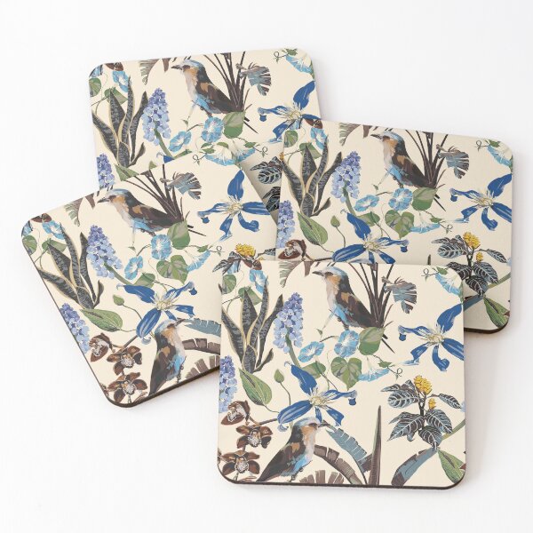Item preview, Tropical vintage wild pattern, banana tree, exotic flowers and bird floral seamless border beige background. designed and sold by MatyKotiv.