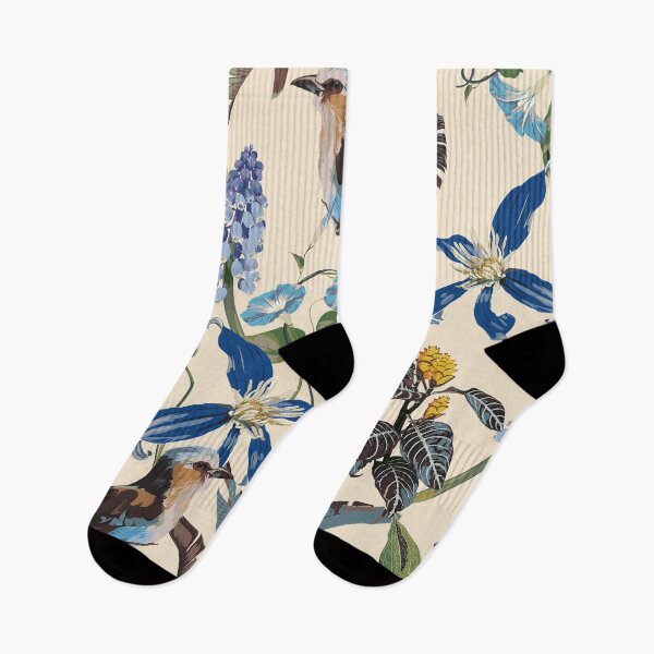 Item preview, Tropical vintage wild pattern, banana tree, exotic flowers and bird floral seamless border beige background. designed and sold by MatyKotiv.