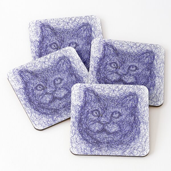 Item preview, Deep Gaze – Scribbled Cat in Blue Ink designed and sold by DipakSonarArt.