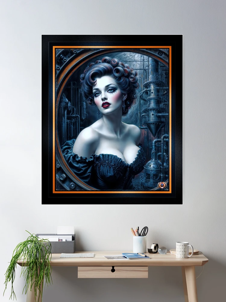 The Industrial Elegance Of The Timeless Beauty Elvira Stelladora Amidst Steel And Steam AI Concept Art by Xzendor7 2 The Industrial Elegance Of The Timeless Beauty Elvira Stelladora Amidst Steel And Steam Striking AI Concept Art by Xzendor7 Room Decor Poster Art Print