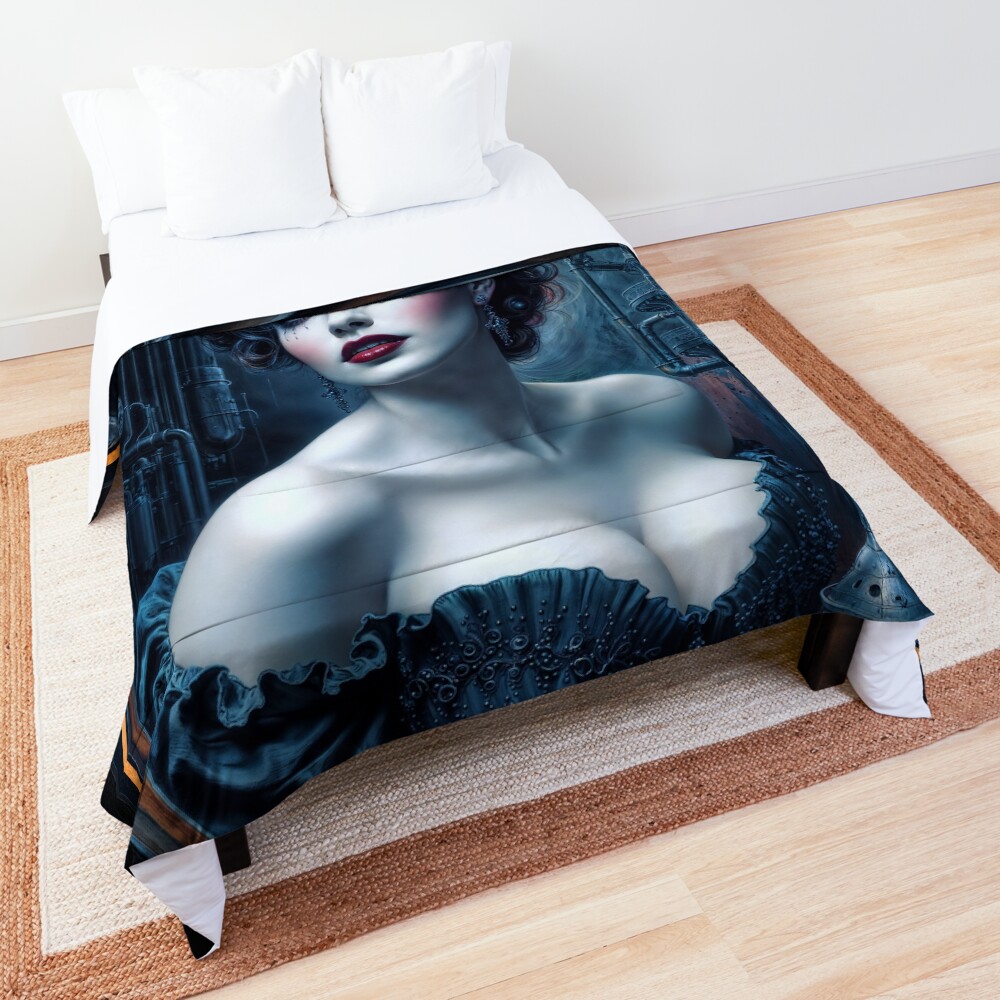 The Industrial Elegance Of The Timeless Beauty Elvira Stelladora Amidst Steel And Steam AI Concept Art by Xzendor7 3 The Industrial Elegance Of The Timeless Beauty Elvira Stelladora Amidst Steel And Steam Striking AI Concept Art by Xzendor7 Decorative Art Print Comforter