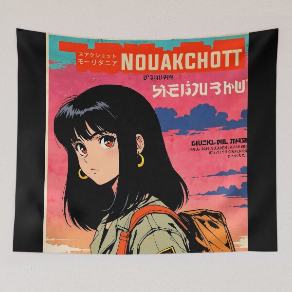Item preview, Nouakchott Mauritania Retro Anime Girl 80s Vintage Travel designed and sold by Retro-Anime9.