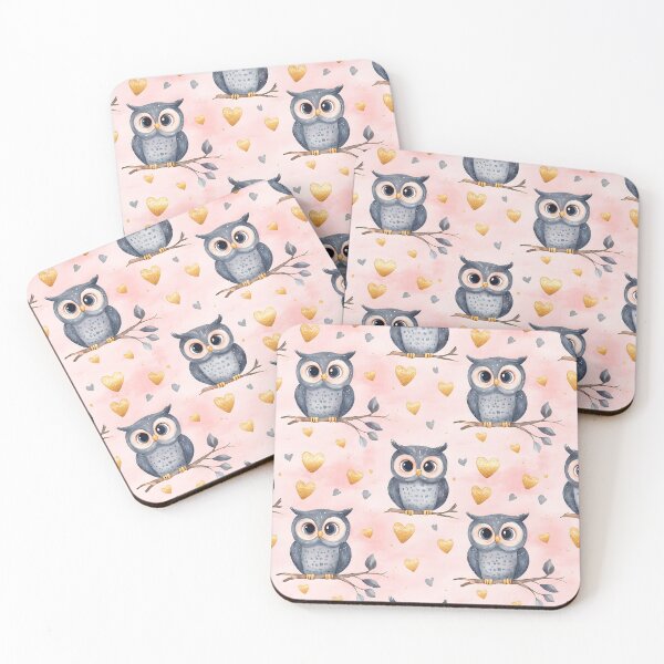 Item preview, Charming pattern featuring owls and hearts designed and sold by Mariana Shymkovych.