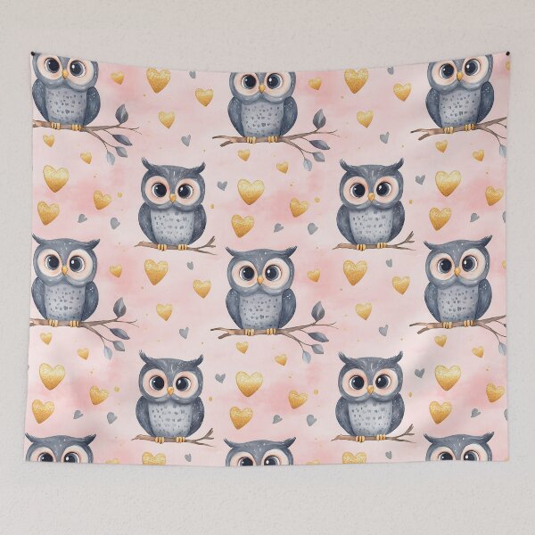 Item preview, Charming pattern featuring owls and hearts designed and sold by Mariana Shymkovych.