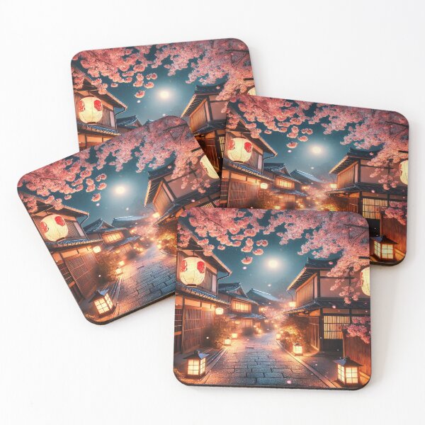 Item preview, Enchanting Traditional Japanese Street at Cherry Blossom Twilight designed and sold by NihonKamonScape.