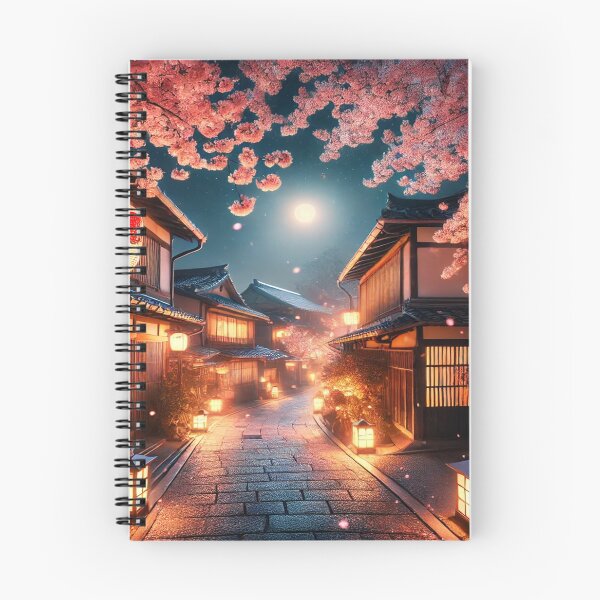 Item preview, Enchanting Traditional Japanese Street at Cherry Blossom Twilight designed and sold by NihonKamonScape.