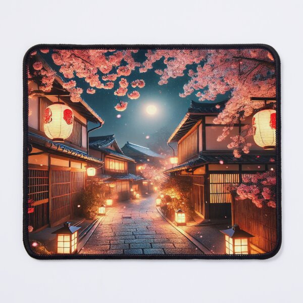 Item preview, Enchanting Traditional Japanese Street at Cherry Blossom Twilight designed and sold by NihonKamonScape.