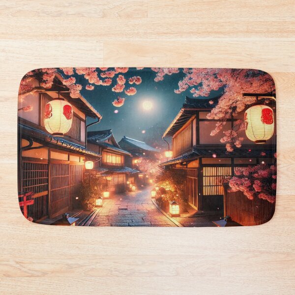 Item preview, Enchanting Traditional Japanese Street at Cherry Blossom Twilight designed and sold by NihonKamonScape.