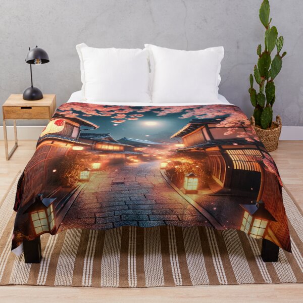 Item preview, Enchanting Traditional Japanese Street at Cherry Blossom Twilight designed and sold by NihonKamonScape.