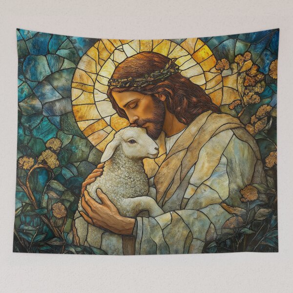 Item preview, Jesus and the Lamb Stained Glass designed and sold by AdamesArtStudio.