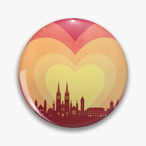 Item preview, Regensburg Germany Skyline Hearts Red Yellow designed and sold by ArtPrints.