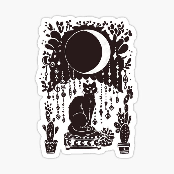 Aperçu de l'œuvre Le chat noir et la lune créée et vendue par FernAndFoxArt.