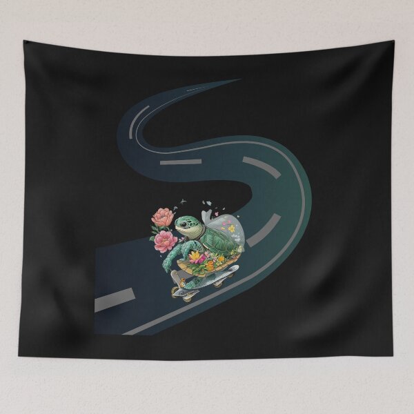 Item preview, Skateboarding Turtle with Flowers – Cute and Playful Design designed and sold by GrafiShop.