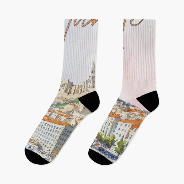 Item preview, Marseille at Dawn City Awakening Watercolor Print designed and sold by TuncGK.