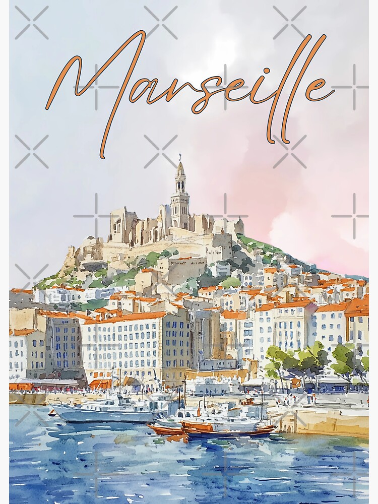 Thumbnail 3 of 3, Sticker, Marseille at Dawn City Awakening Watercolor Print designed and sold by TuncGK.