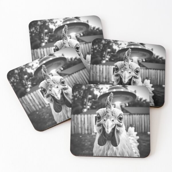 Item preview, Coop Conspiracy: Chicken’s Black & White UFO Selfie – Farmcore Cryptid Art designed and sold by WAUZ.