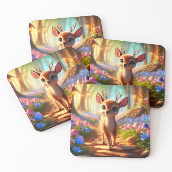 Item preview, Cartoon fawn little cute deer on a flowers paved forest path childrens book illustration designed and sold by EmeraldeaArt.
