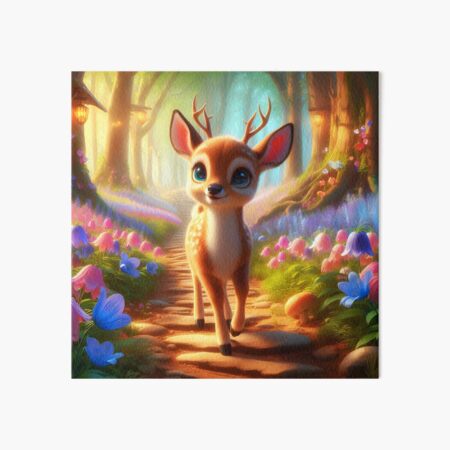Item preview, Cartoon fawn little cute deer on a flowers paved forest path childrens book illustration designed and sold by EmeraldeaArt.