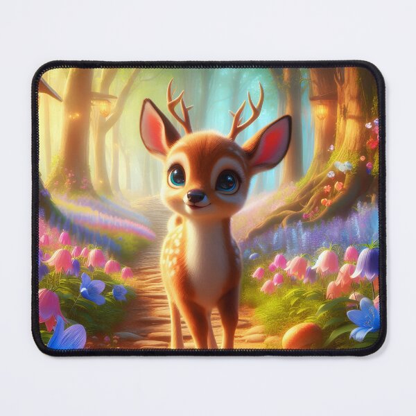 Item preview, Cartoon fawn little cute deer on a flowers paved forest path childrens book illustration designed and sold by EmeraldeaArt.