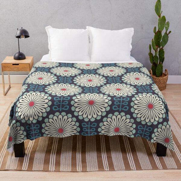 Item preview, KF 0355 B - Vintage Retro Daisy 70s Floral Pattern in Blue Red Cream designed and sold by KhakiFinch.