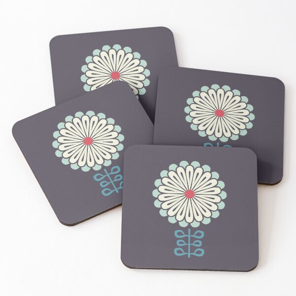 Item preview, KF 0355 B - Vintage Retro Daisy 70s Floral Pattern in Blue Red Cream designed and sold by KhakiFinch.