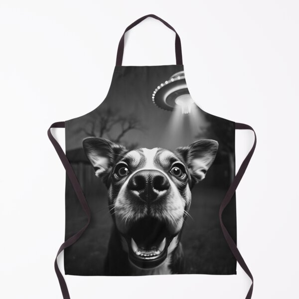 Item preview, Barking at UFOs: Canine Selfie with Alien Photobomb – B&W Conspawracy Art designed and sold by WAUZ.