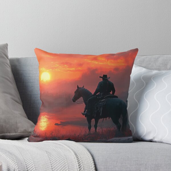 Item preview, Cowboy on horse in swamp looking at sunrise fantasy art designed and sold by TheArtistOf2022.